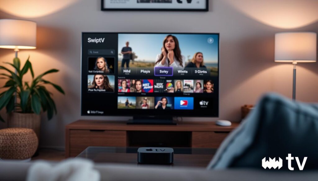 Generate an image of SwipTV app on Apple TV