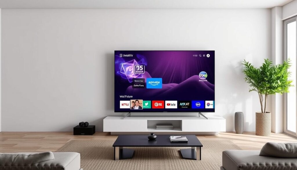 Generate an image of a Smart TV displaying the IPTV Smarters Pro interface.