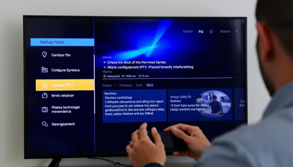 Generate an image of a person setting up IPTV on their TV or device.