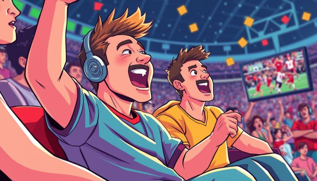 Generate an image of a sports fan enjoying their favorite game on IPTV