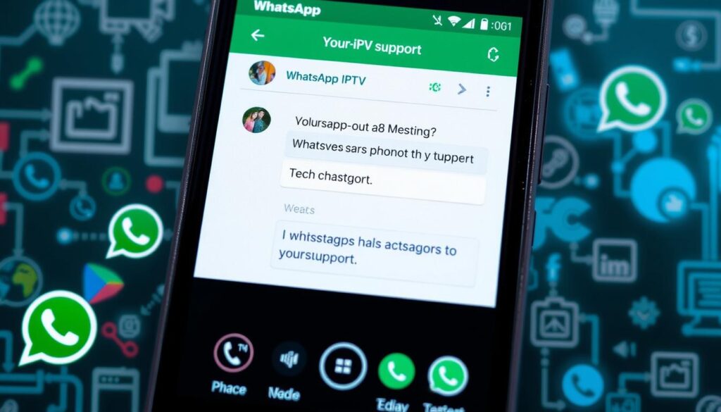 Generate an image of a user contacting Your-IPTV support via WhatsApp