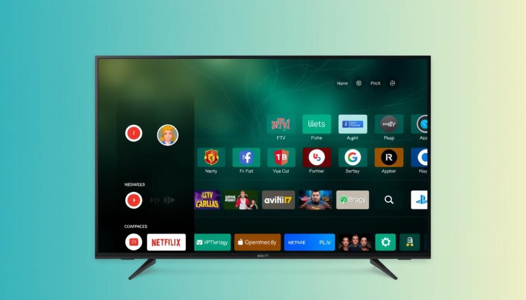 Generate an image of an Android TV interface with IPTV app installed
