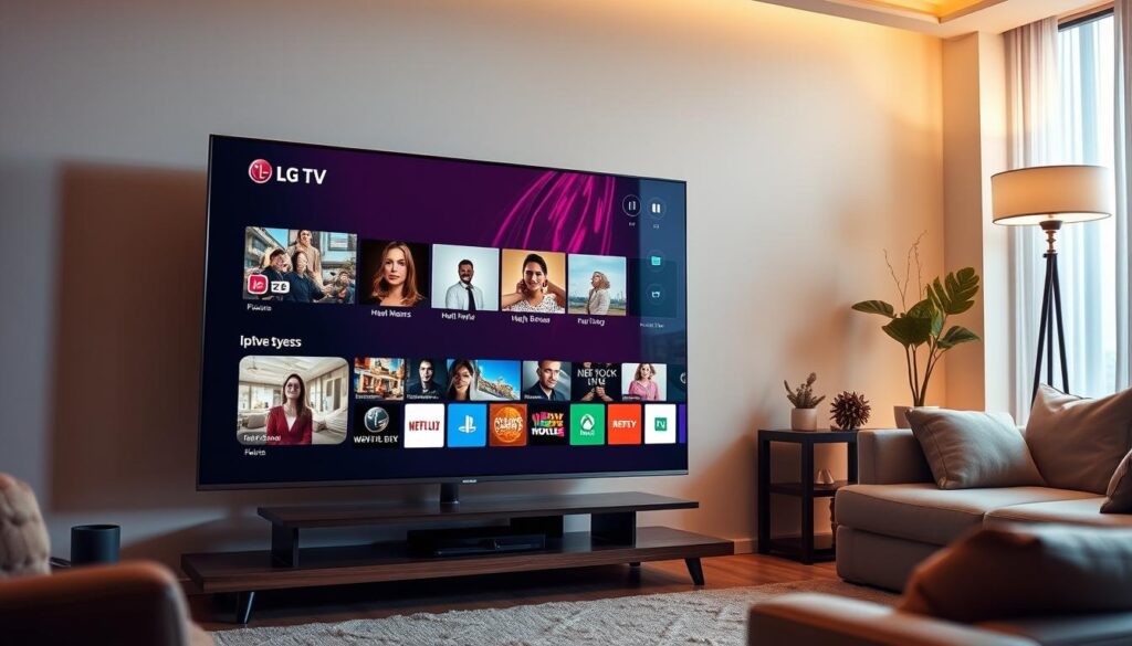 Generate an image of an LG Smart TV displaying IPTV channels