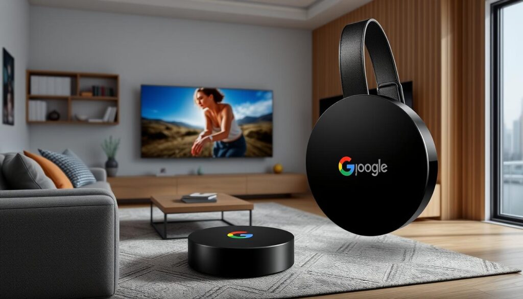Generate an image of the Google Chromecast with Google TV