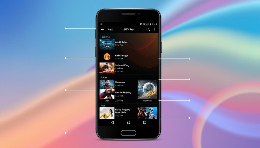 Generate an image of the IPTV Pro app interface on an Android device.