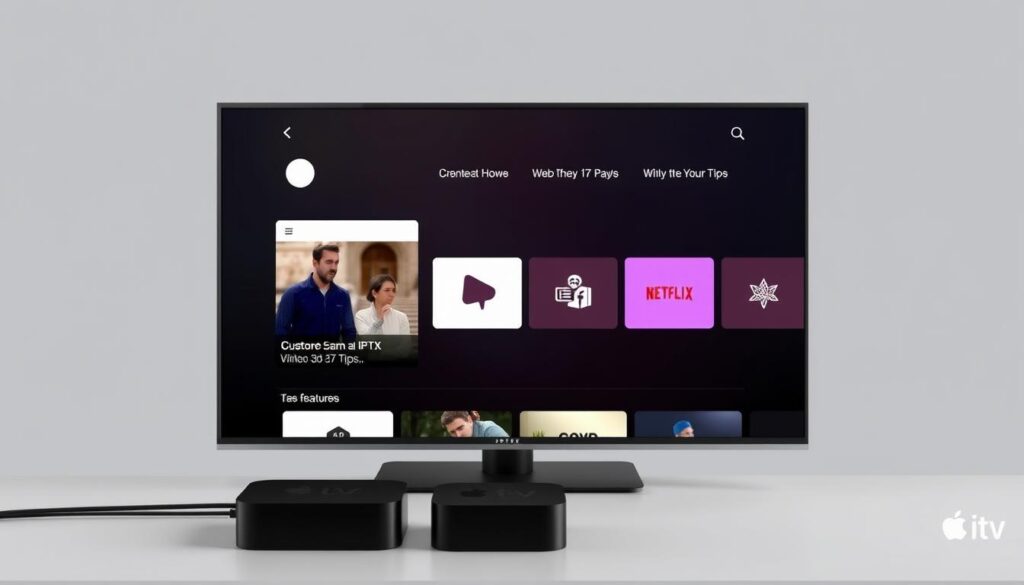 Generate an image of the IPTVX app interface on Apple TV