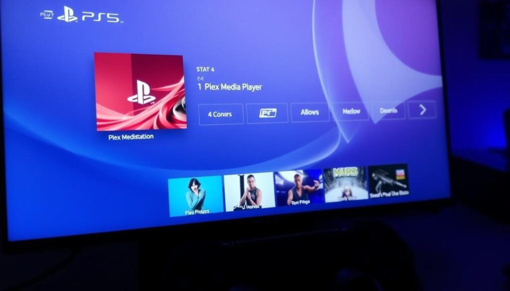 Generate an image of the Plex Media Player interface on a PS5.