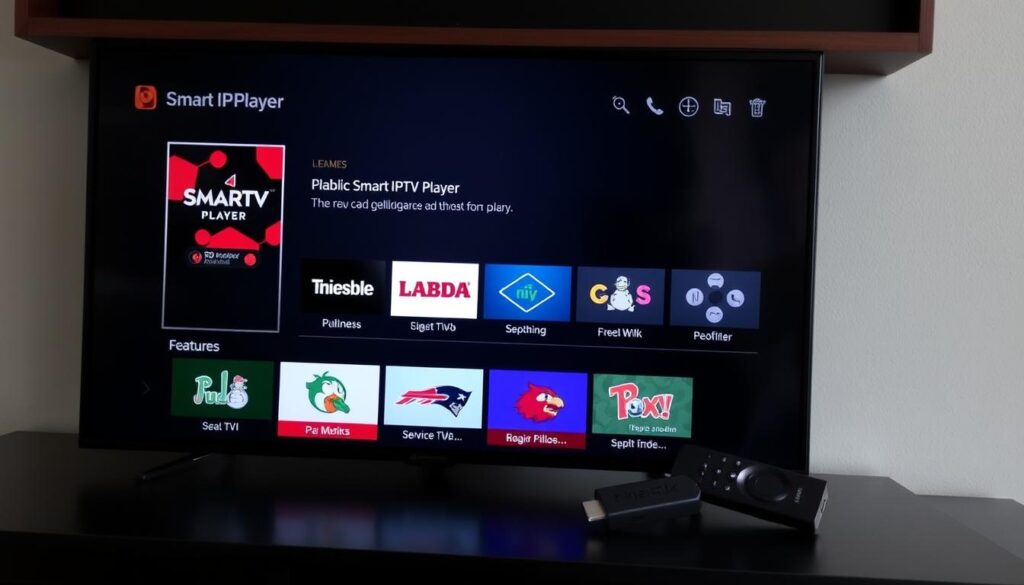 Generate an image of the Smart IPTV Player interface on a Firestick device.