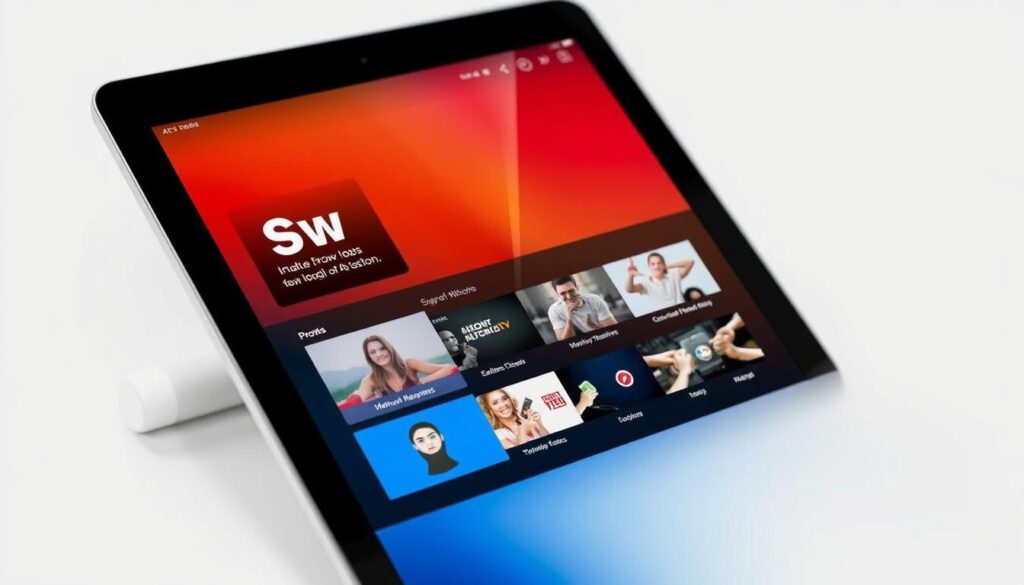 Generate an image of the SwipTV app on an iPad.