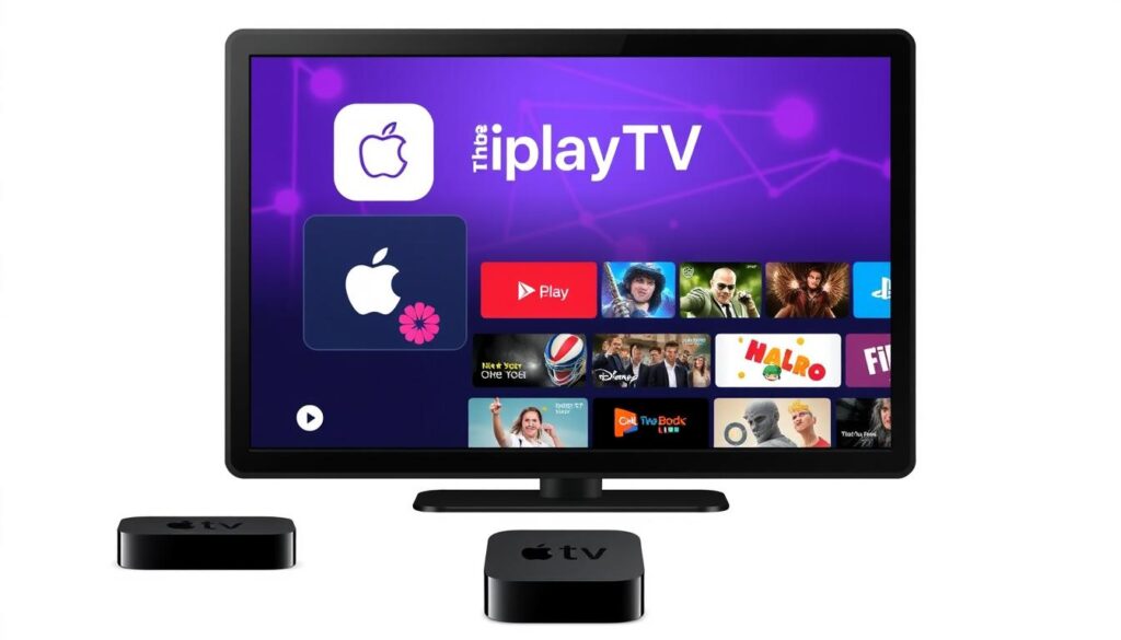 Generate an image of the iPlayTV app interface on Apple TV