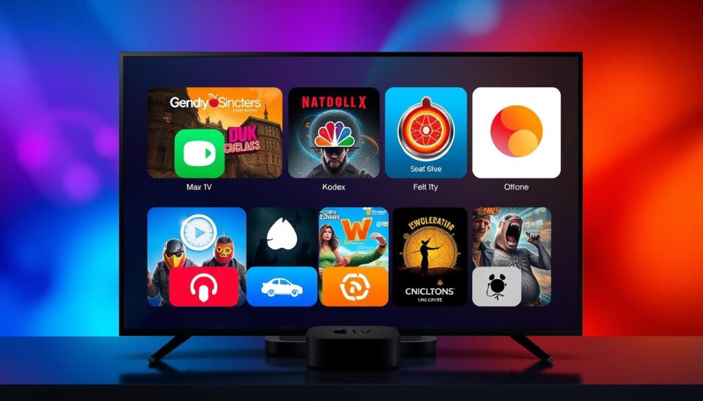 Generate an image of various IPTV apps on Apple TV