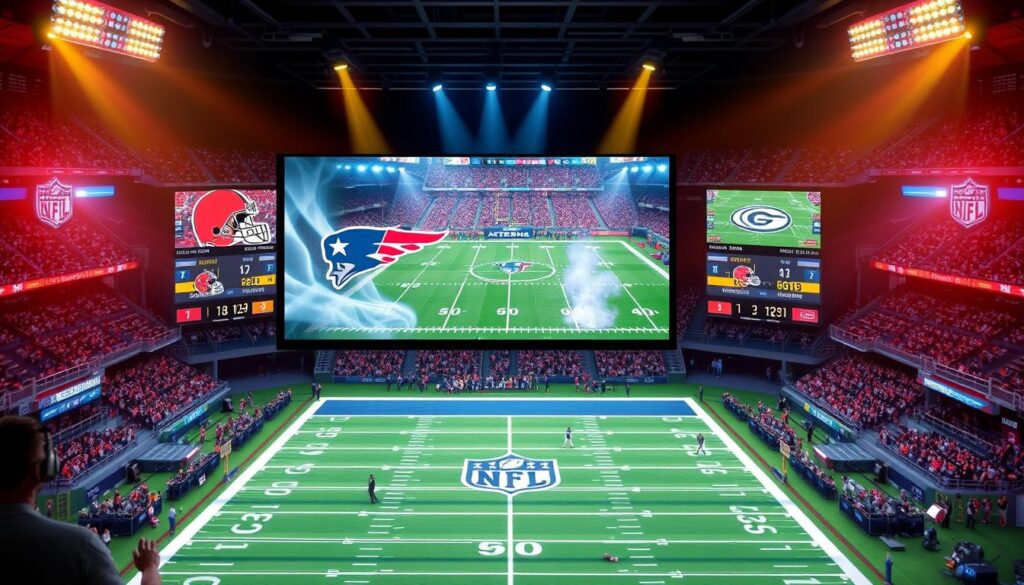 Generate an image representing XtremeHD IPTV's interface showing NFL game coverage.