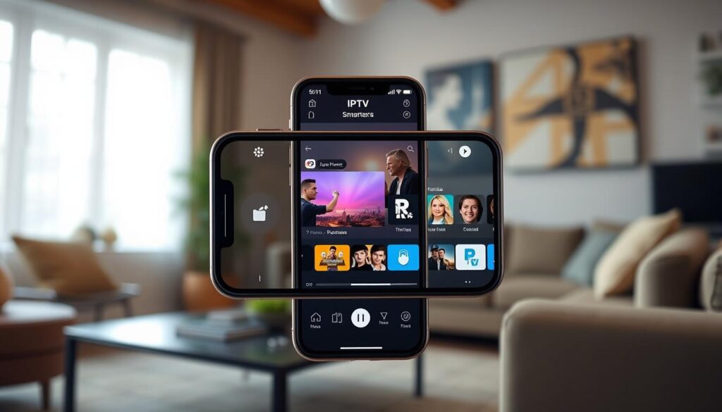 Generate an image showing IPTV Smarters Player on an iPhone.