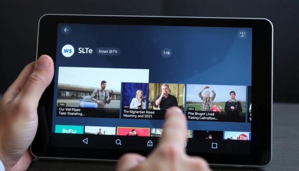 Generate an image showing the GSE Smart IPTV app in action on an Android tablet.