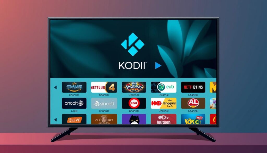 Image of Kodi Media Player interface with IPTV channels
