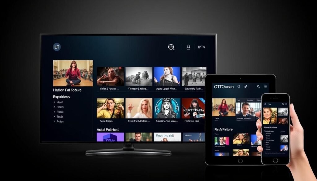 Image of OTTOcean IPTV interface on various devices