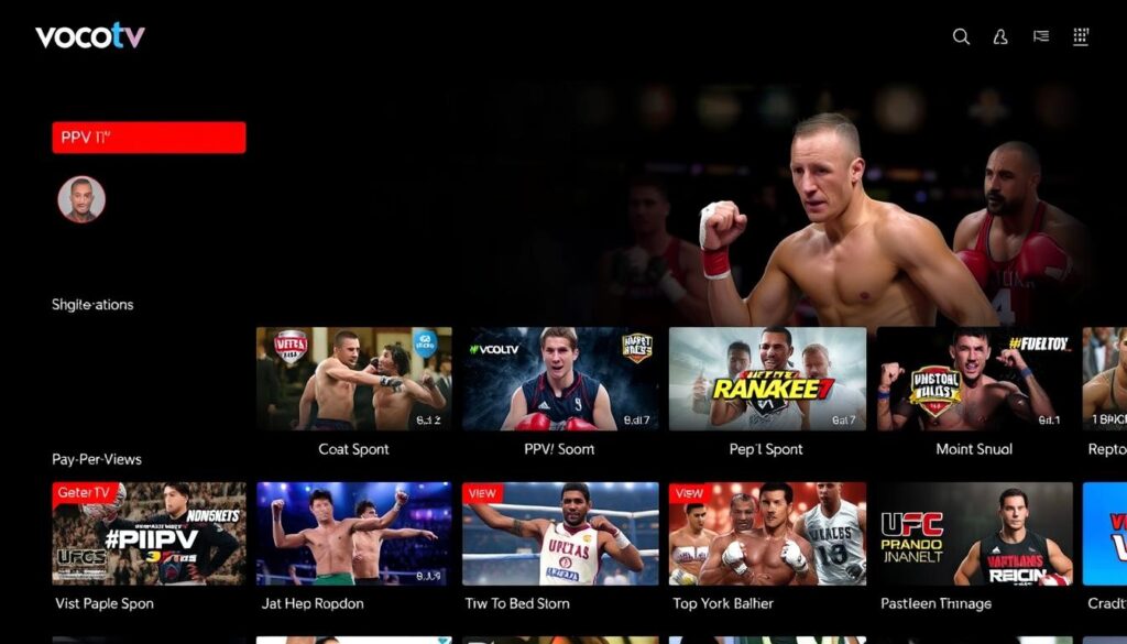 Image of VocoTV interface showcasing various PPV sports events