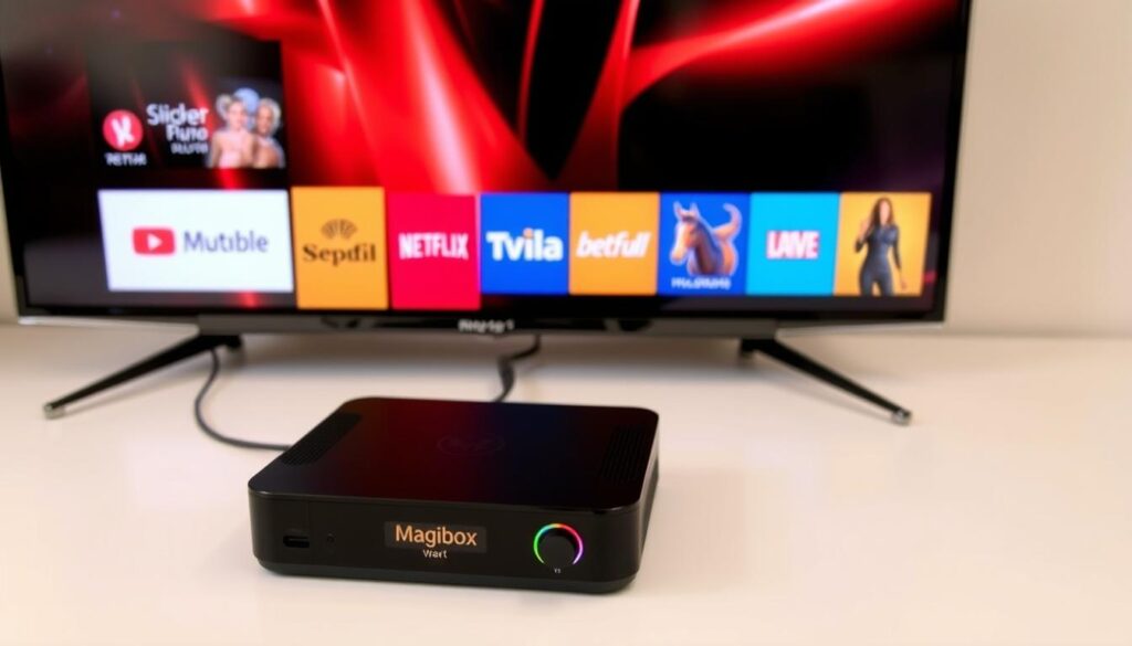 Image of a Magibox set-top box connected to a TV