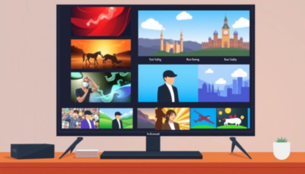 Image of a TV screen displaying multiple channels