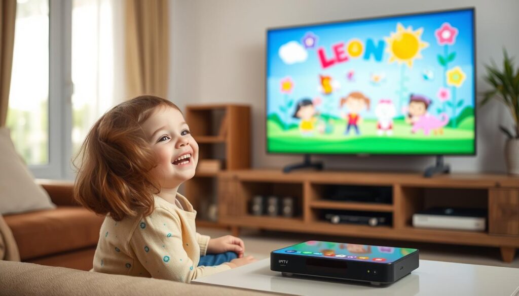 Image of a child watching their favorite kids' channel on IPTV