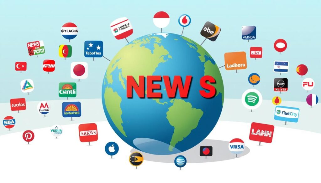 Image of a globe with various regional news channels