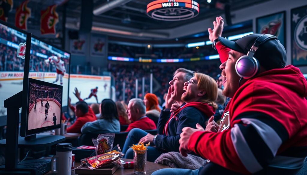 Image of a hockey fan watching a game on IPTV