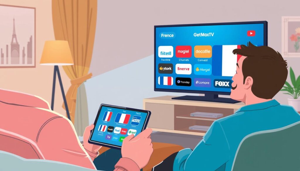 Image of a person enjoying French TV channels on their device via GetMaxTV