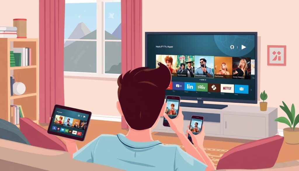 Image of a person enjoying IPTV on multiple devices