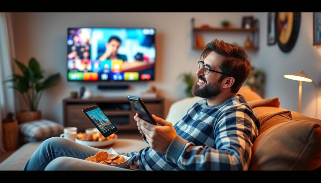 Image of a person enjoying IPTV on multiple devices