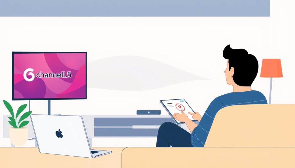 Image of a person streaming Channel5 on IPTV with a VPN connection
