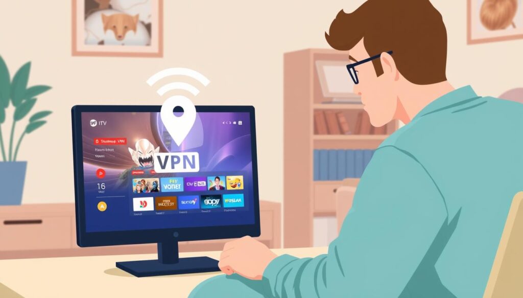 Image of a person using a VPN on their device to watch IPTV