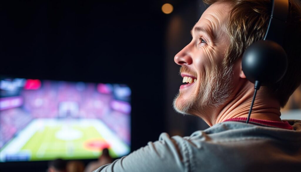 Image of a person watching a live PPV event on IPTV with a satisfied expression