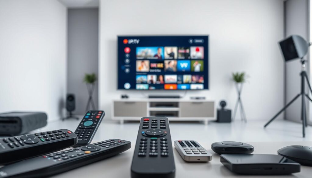 Un studio moderne avec un design mince et minimaliste.