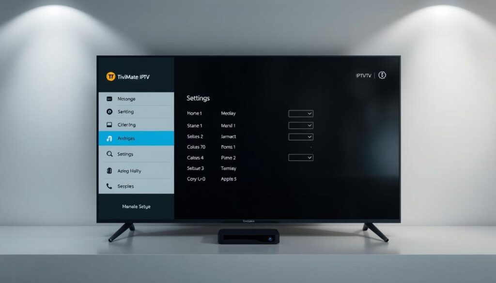 A sleek and modern setup screen for the TiviMate IPTV application, showcased on a high-resolution display with a clean, minimalist design. The foreground features the TiviMate interface, with neatly organized menus and settings options. The middle ground displays a smart TV or streaming device, seamlessly integrated with the TiviMate software. The background provides a subtle, yet sophisticated ambiance, with soft lighting and a hint of technology-inspired elements. The overall composition conveys a sense of professionalism, ease of use, and the power of the TiviMate IPTV solution.