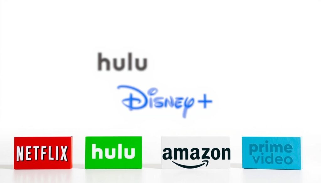 A sleek, minimalist comparison of popular legal streaming services, showcased against a clean, white background. In the foreground, various service logos - Netflix, Hulu, Disney+, Amazon Prime Video - are neatly arranged, their distinct branding and color schemes creating a visually striking contrast. The middle ground features a subtle grid-like layout, hinting at the breadth of content and subscription options available. Soft, even lighting accentuates the modern, professional tone, while a slightly elevated camera angle provides an air of authority and expertise. The overall composition conveys a sense of clarity, reliability, and the legitimacy of these mainstream, verified streaming platforms.