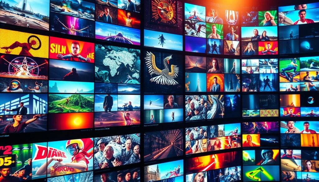 A vast array of colorful channels, each pulsing with vibrant, dynamic content. Shimmering grids of streaming video, seamlessly blending Nordic, Danish, and worldwide programming. Layered panels of captivating imagery, radiating a sense of discovery and global interconnectivity. Backlighting gently illuminates the scene, creating a warm, inviting atmosphere. Sleek, minimalist design elements frame the composition, conveying a modern, technologically-advanced aesthetic. The channels flow effortlessly, beckoning the viewer to explore the rich tapestry of entertainment and information at their fingertips.