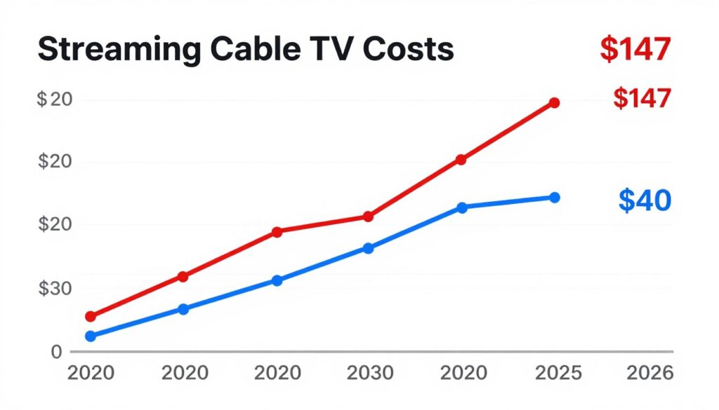 comparison chart showing rising cable costs versus stable streaming prices