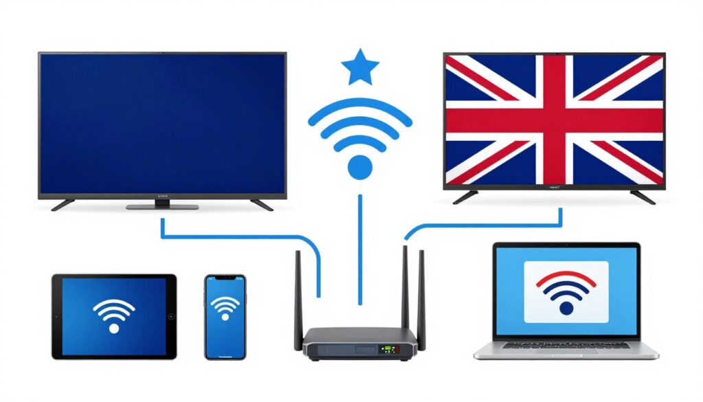 iptv service diagram showing internet connection to multiple devices